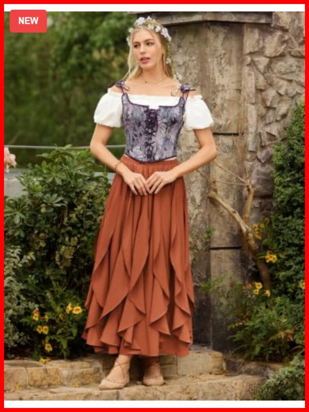 Chiffon Maxi Skirt Renaissance Ruffle Ruffle High Waist Flowy Boho - Picture 4 of 6